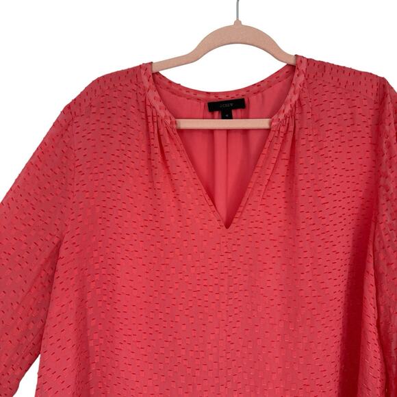 J Crew Women Plus size 16 Silk Coral Dotted Chiffon V Neck Popover Blouse E7788 - Picture 2 of 10